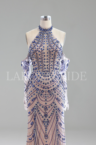 Blue Luxury Gloves Set Elegant