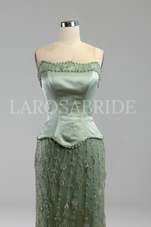 Satin Beaded Gown with Bodice - LAROSABRIDE