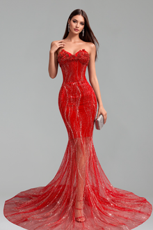 Sheer Corset Beaded Train Gown - LAROSABRIDE