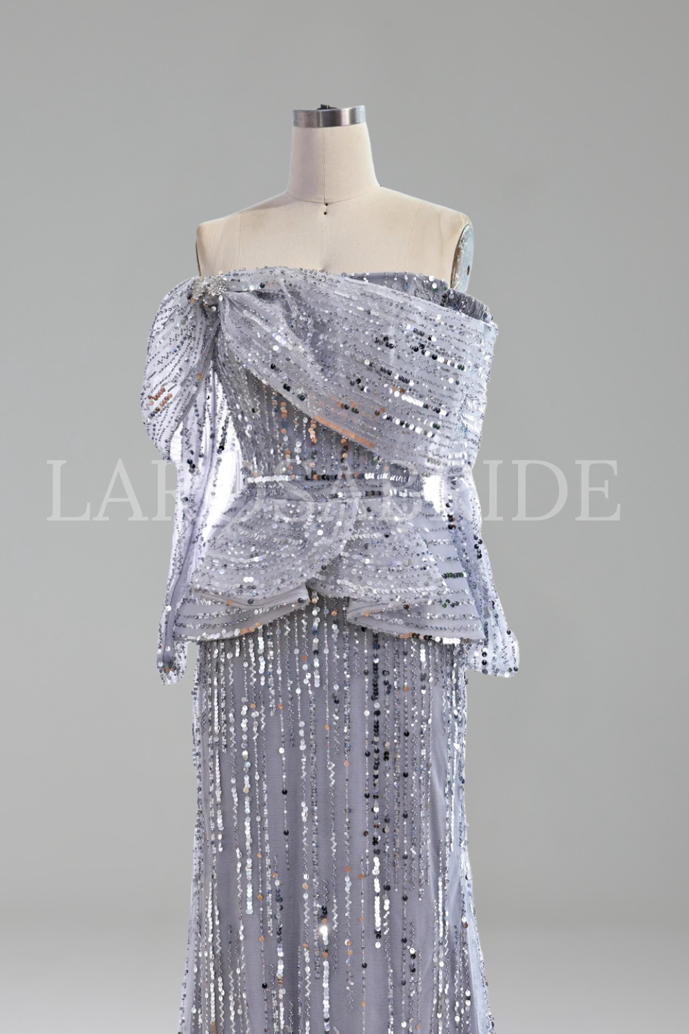 Off Shoulder Beaded Mermaid Dress - LAROSABRIDE