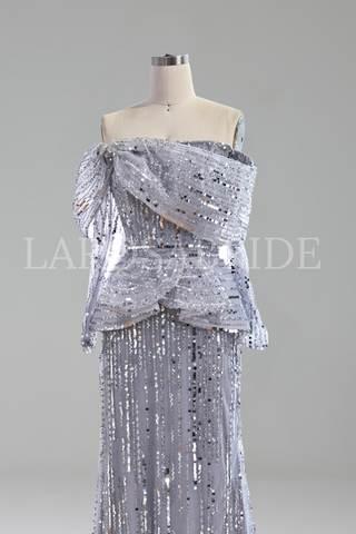 Off Shoulder Beaded Mermaid Dress - LAROSABRIDE