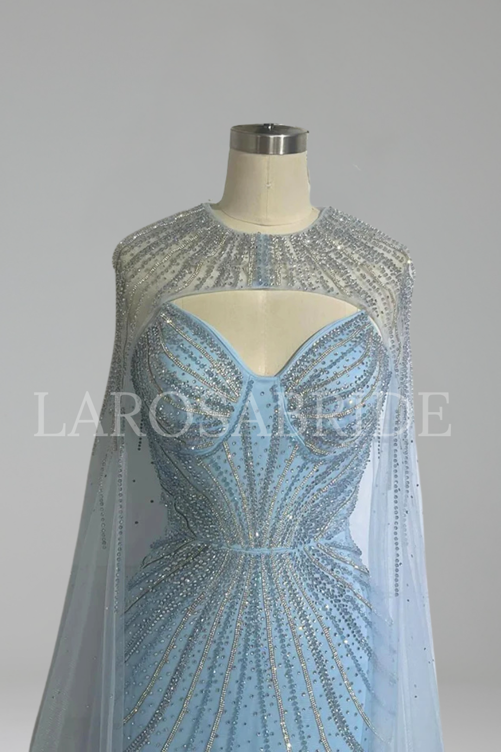 Beaded Spaghetti Strap Cape Dress - LAROSABRIDE