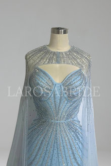 Beaded Spaghetti Strap Cape Dress - LAROSABRIDE