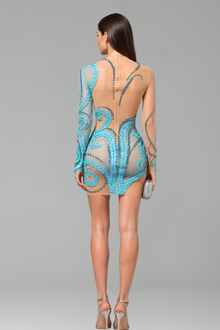 Sheer Embellished Swirl Mini Dress - LAROSABRIDE