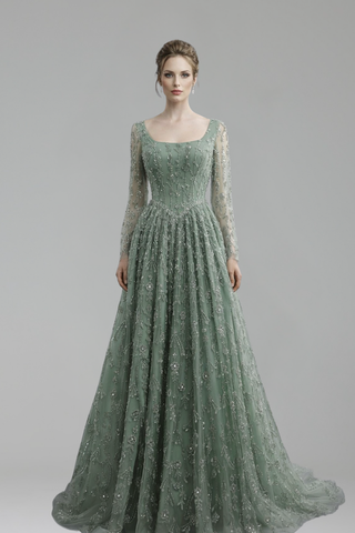 Embroidered Regal A-Line Gown