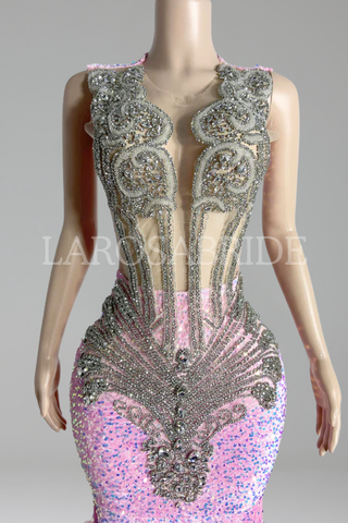 Crystal Spine Pink Mermaid Gown