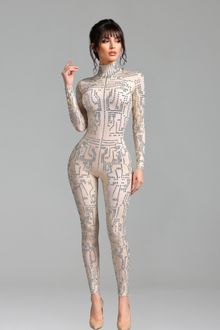 High Neck Embellished Sheer Jumpsuit - LAROSABRIDE