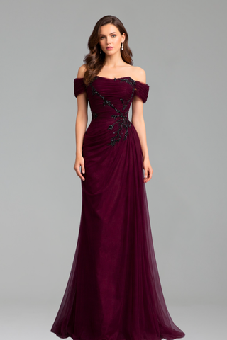 Beaded Off-Shoulder Gown