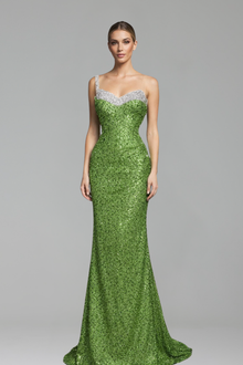 One-Shoulder Crystal Mermaid Dress-Larosabride