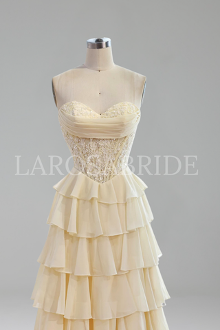 Lace Strapless Beaded Corset A-Line - LAROSABRIDE