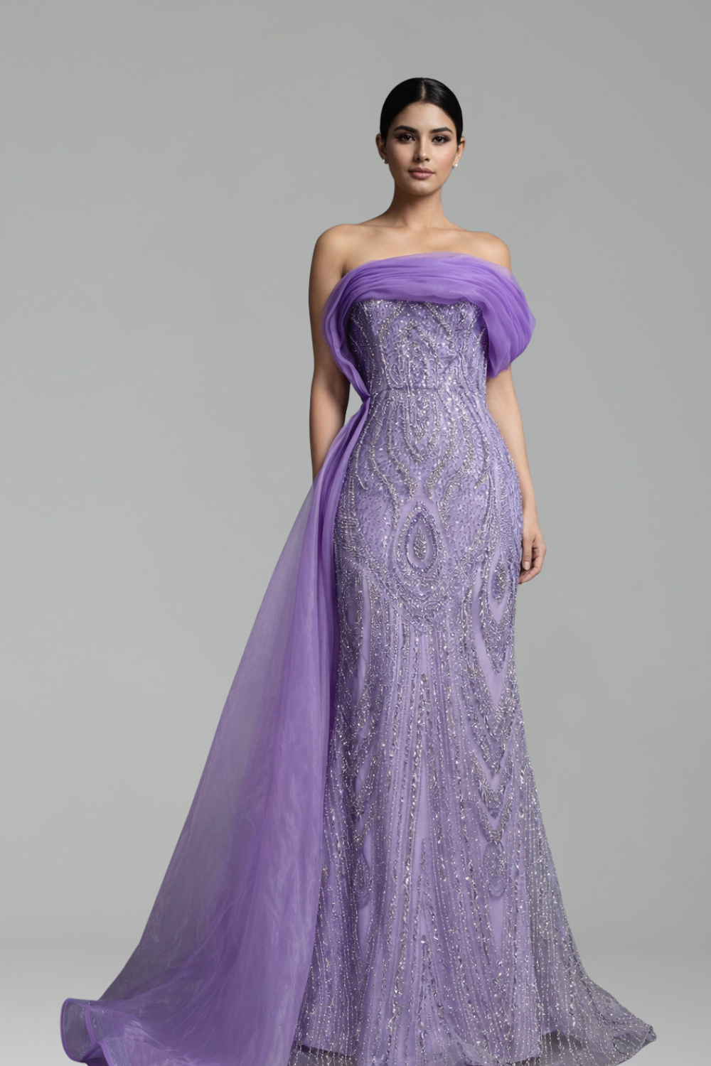 One-Shoulder Beaded Mermaid Dress-Larosabride