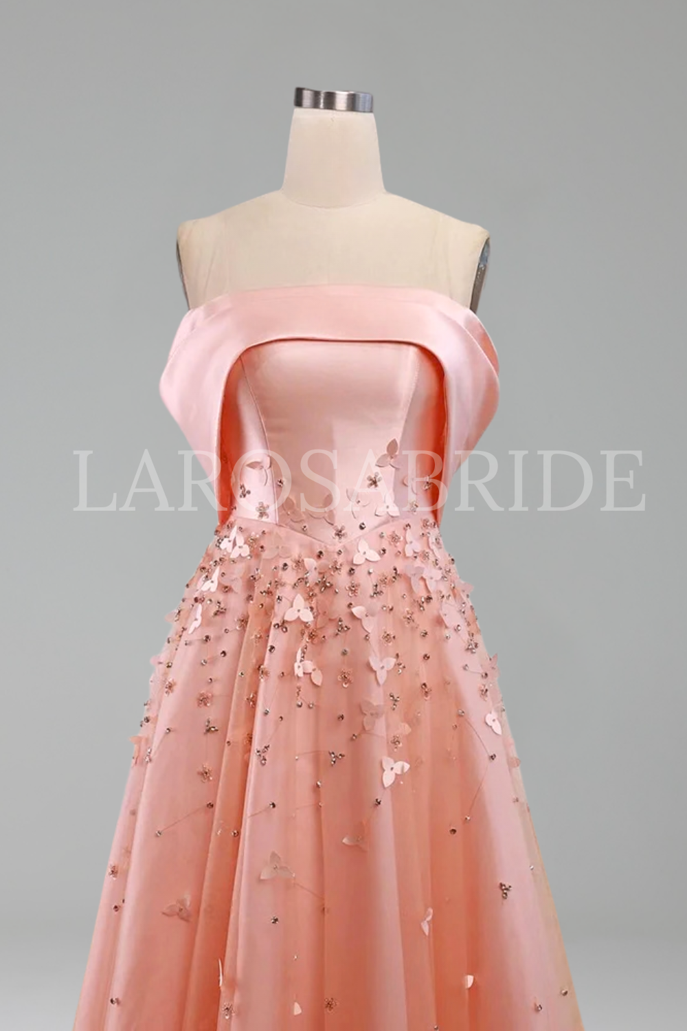 Peach Off-the-Shoulder A-Line Satin Gown - LAROSABRIDE