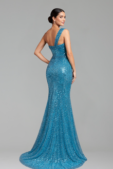 One-Shoulder Beaded Mermaid Dress-Larosabride