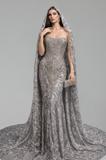 Strapless Embellished Cape Mermaid Gown - LAROSABRIDE
