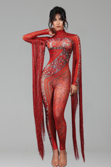Crystal Fringe High Neck Jumpsuit - LAROSABRIDE