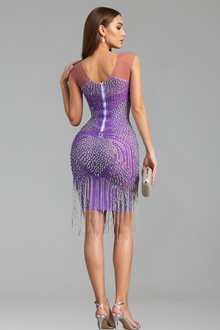 Crystal Embellished Fringe Bodycon Dress - LAROSABRIDE