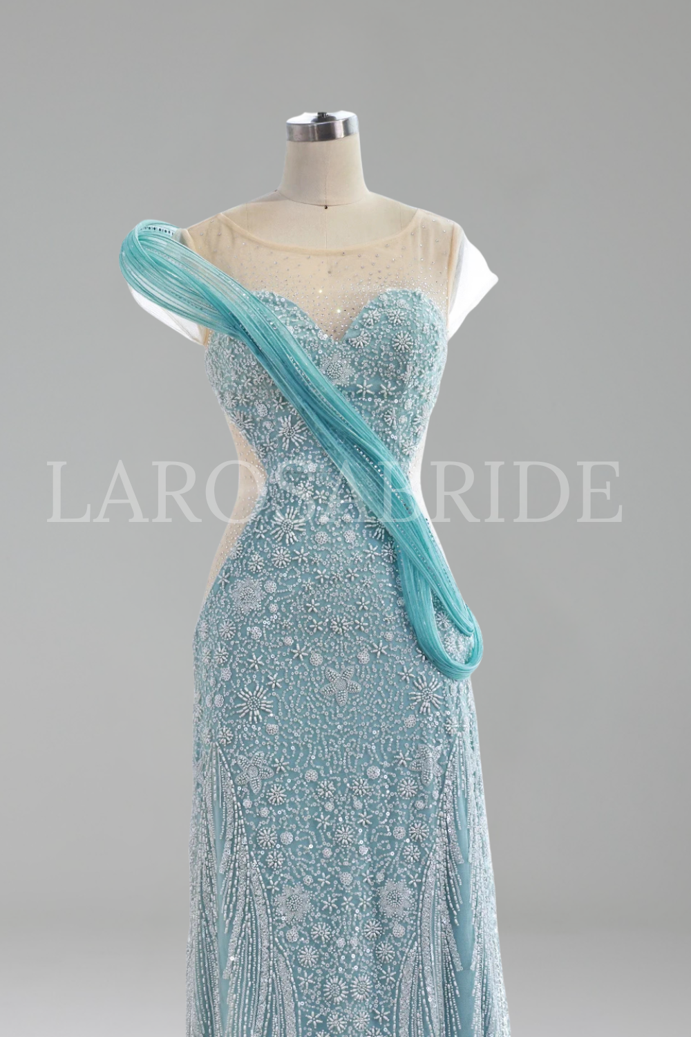 Turquoise Sleeveless Beaded Mermaid - LAROSABRIDE