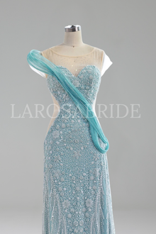 Turquoise Sleeveless Beaded Mermaid - LAROSABRIDE