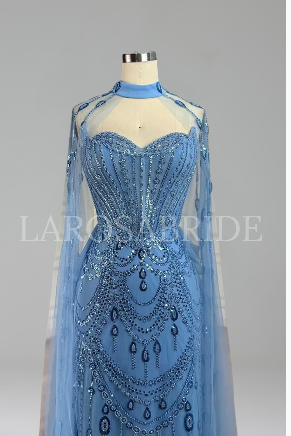 Sequin Beaded Dress with Cape - LAROSABRIDE