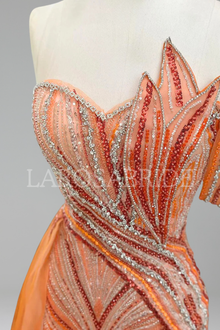 Beaded One-Shoulder Panel Gown-Larosabride