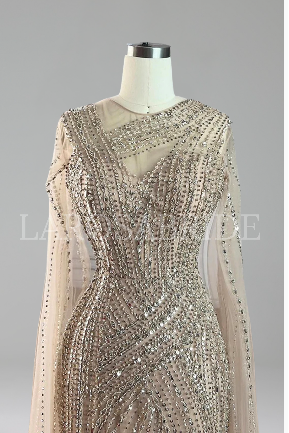 Cape Sleeves Mermaid Nude Evening - LAROSABRIDE