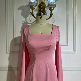 Luxury Arabic Pink Mermaid Evening Dress – Elegant Gown with Feather Cape