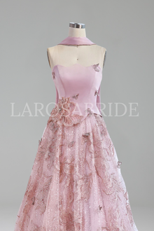 Pink Two Pieces Evening Dress With Cape - LAROSABRIDE