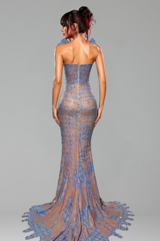 Illusion Embellished Mermaid Gown
