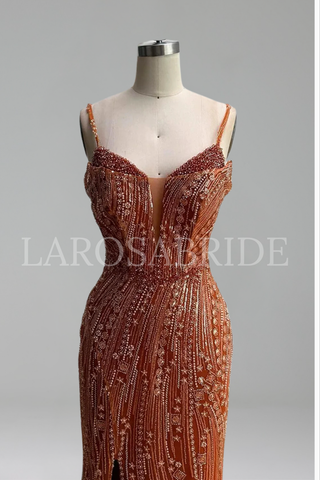 Mermaid Dress with Slit Spaghetti Straps - LAROSABRIDE