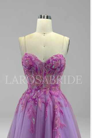 Prom Dress Tulle Beaded A Line Ball Gown - LAROSABRIDE