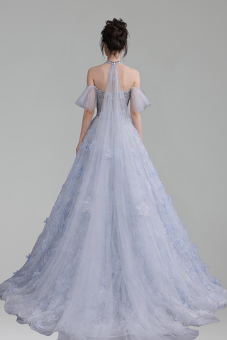 Beaded 3D Floral Appliques Off Shoulder A Line - LAROSABRIDE