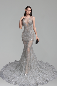 Illusion Beaded Mermaid Evening Gown - LAROSABRIDE