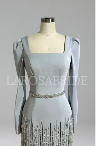 Structured Beaded Ruffle Gown - LAROSABRIDE
