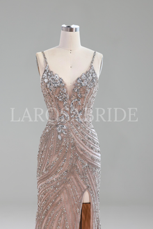 Nude Luxury Beaded High Slit - LAROSABRIDE