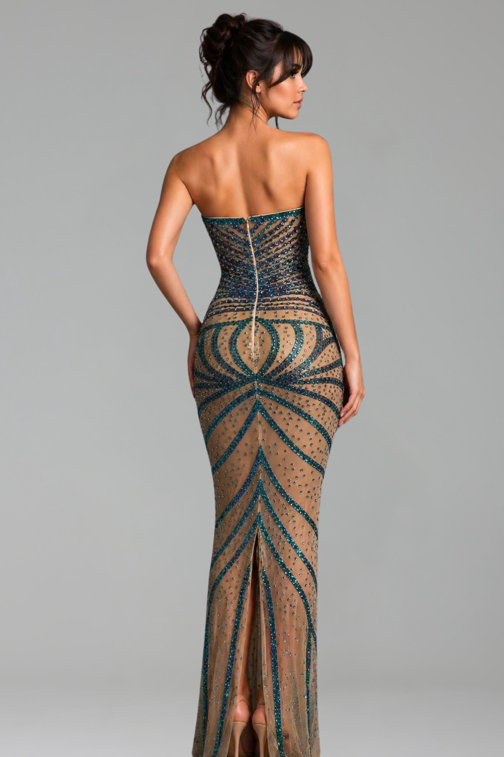 Strapless Crystal Pattern Illusion Gown - LAROSABRIDE