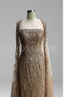 Mermaid Beaded Cape Gown - LAROSABRIDE
