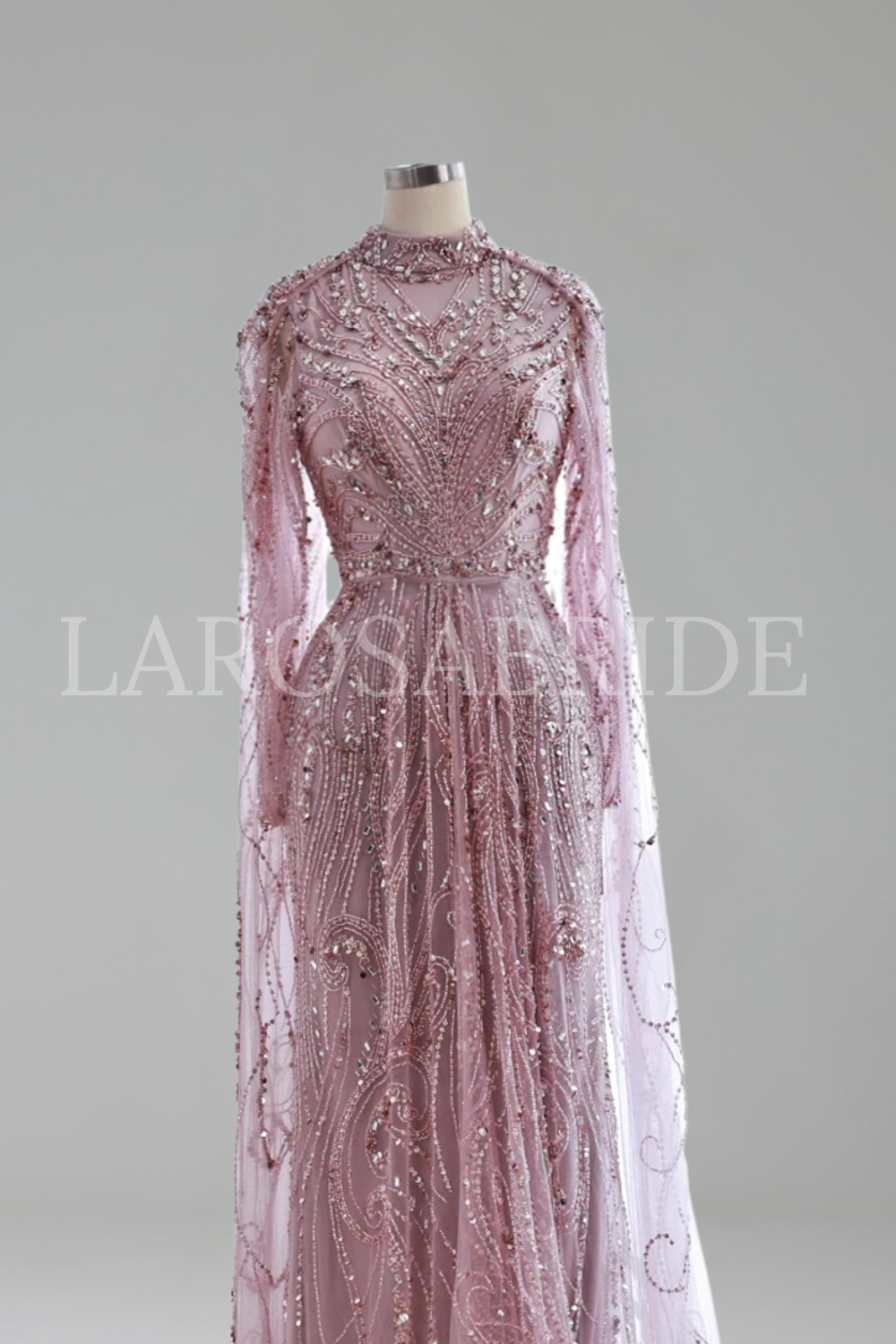 Silver Beaded Modest Gown - LAROSABRIDE