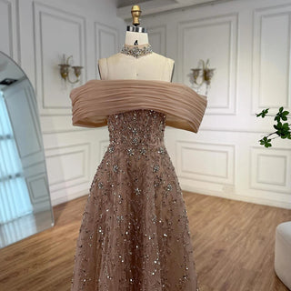 Off-Shoulder Beaded A-Line Gown