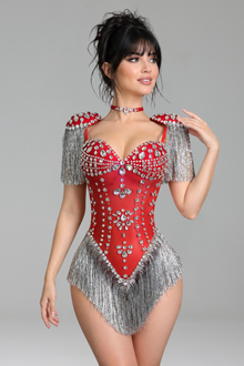 Rhinestone Fringe Embellished Bodysuit - LAROSABRIDE