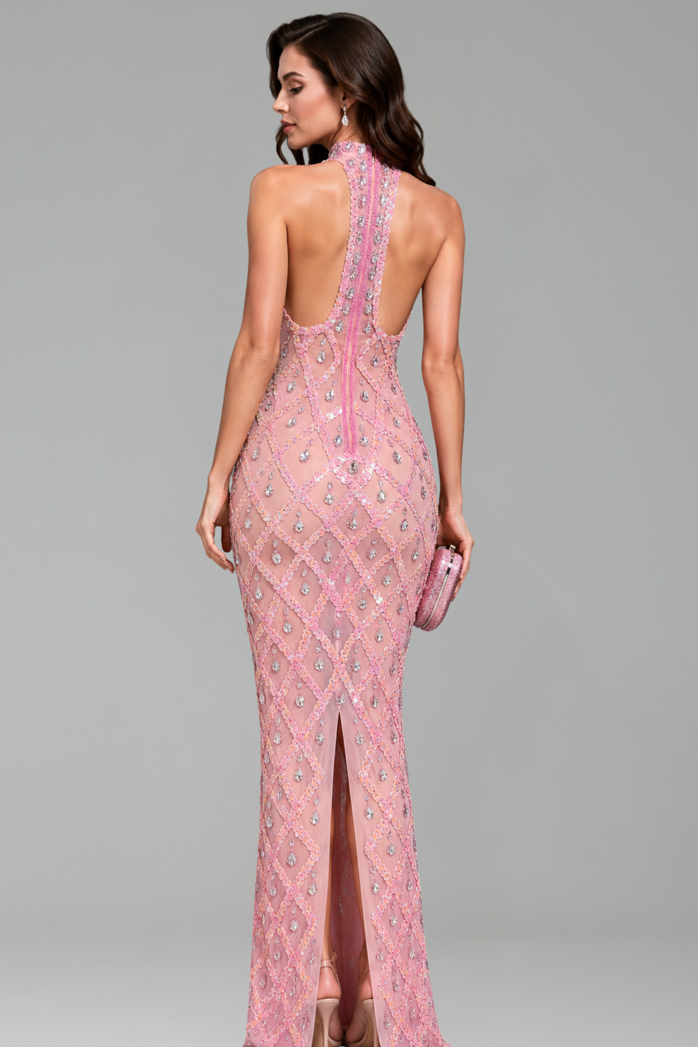Beaded Illusion Halter Gown - LAROSABRIDE