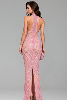 Beaded Illusion Halter Gown - LAROSABRIDE