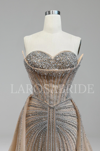 Crystal Beaded Mermaid Overskirt Dress - LAROSABRIDE