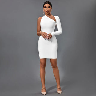 Ships in 2 to 5 Days – 2025 Summer White One-Shoulder Bodycon Mini Dress - Elegant Evening Dress for Women