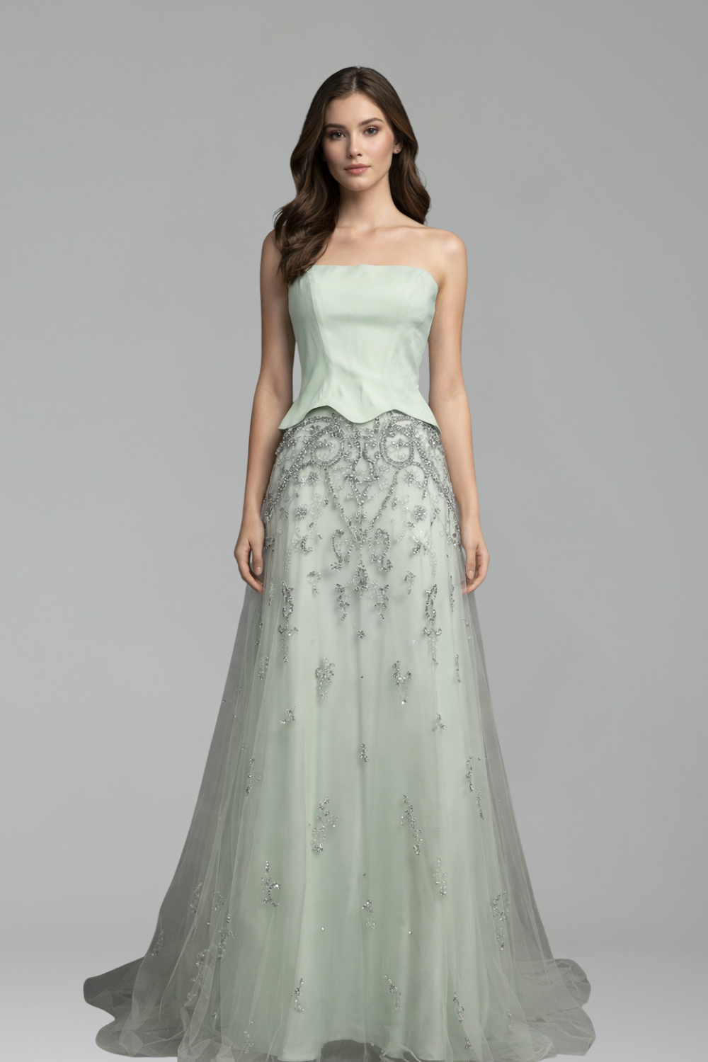 Strapless Beaded A-Line Dress-Larosabride