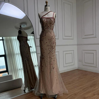One-Shoulder Ruby Embellished Gown