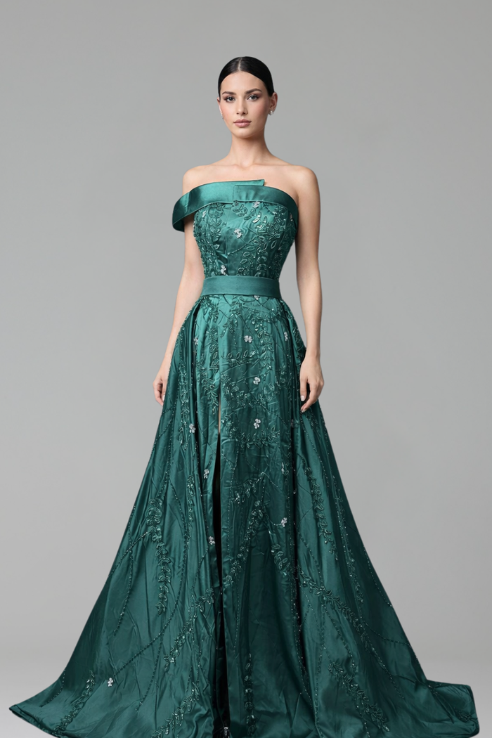 Asymmetric Embroidered Ball Gown