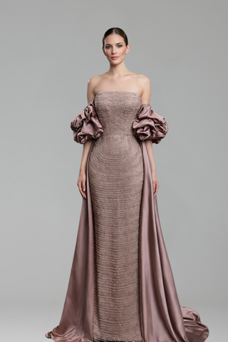 Rose-Sleeve Satin Gown