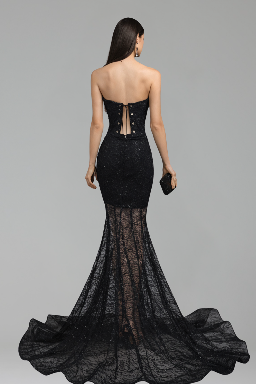 Sheer Lace Veil Mermaid Gown - LAROSABRIDE