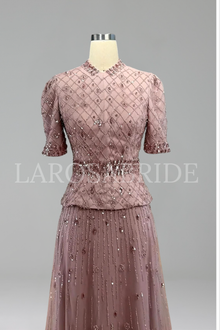 Blush Embellished Peplum Evening Gown - LAROSABRIDE