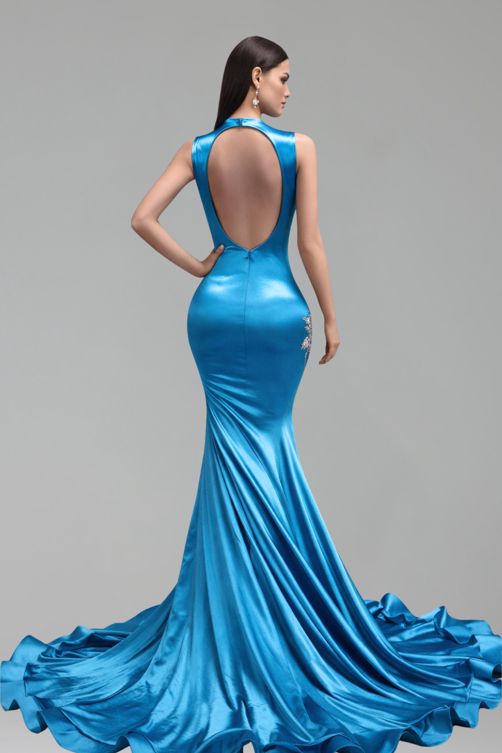 Sheer Appliqu� Mermaid Satin Gown - LAROSABRIDE